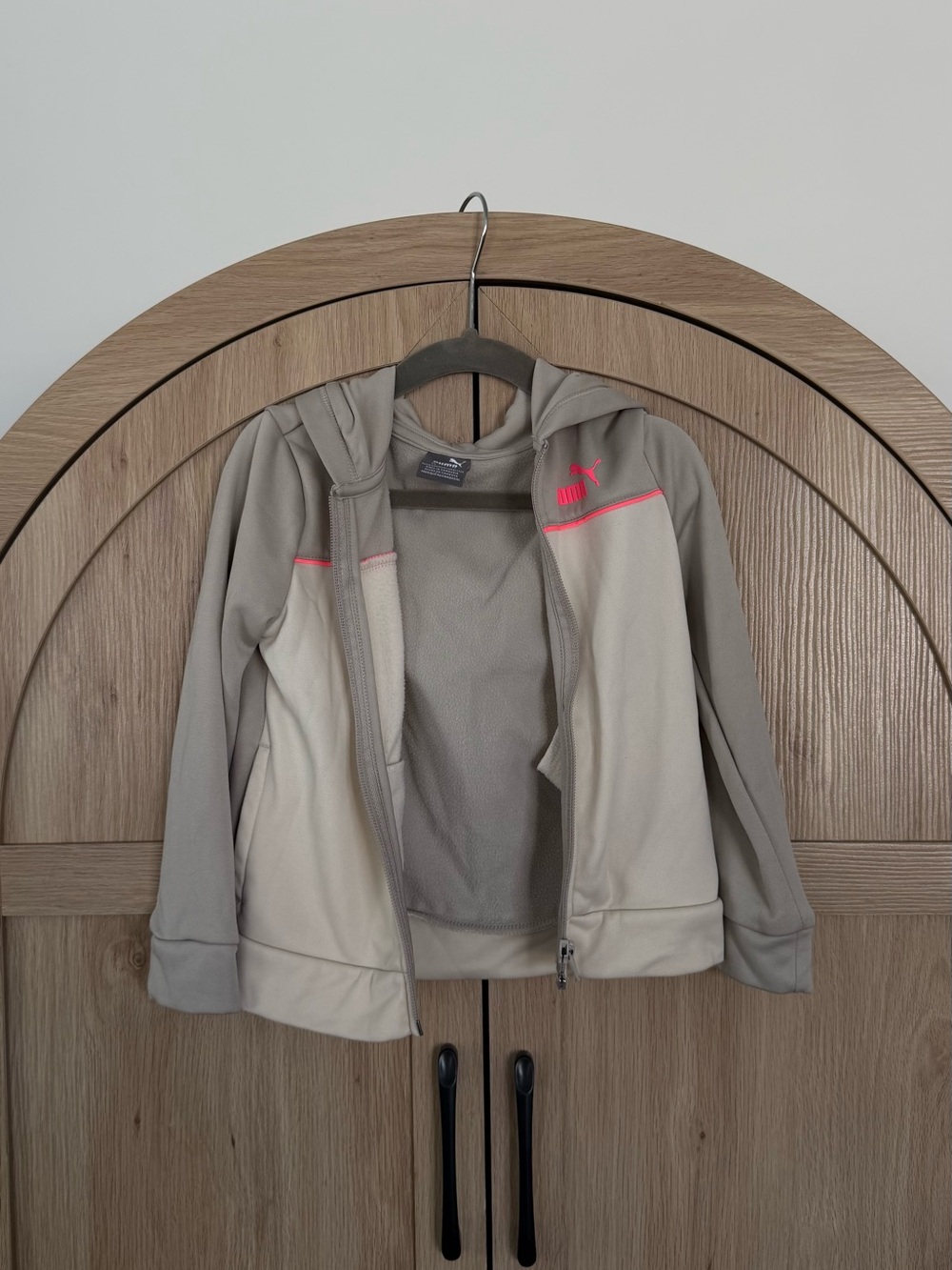 Puma Taupe & Cream Kids Hooded Zip Sweatshirt with Pink Logo
